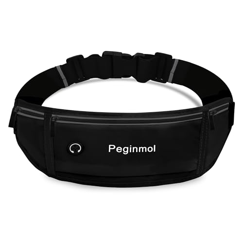 PEGINMOL Laufgürtel für Handy, Lauftasche Jogging Wasserdicht, Läufer-Hüfttasche für Damen und Herren mit 3 Taschen, Großer Kapazität Sportgürtel Verstellbarem Running Belt zum Radfahren (Schwarz)