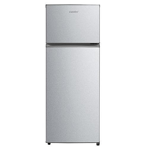 Comfee RCT284DS2 Kühl-/Gefrierkombination/Gefrierteil oben/176 kWh/Jahr/143cm Höhe/LED Licht/Reversibles Türscharnier/Silber