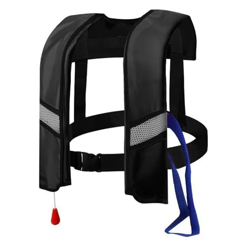 Vollautomatische Rettungsweste für den Außenbereich mit Reflektorstreifen, Rettungswesten mit automatischer Aufblasfunktion und Reflektorstreifen, Schwimmweste (Schwarz)