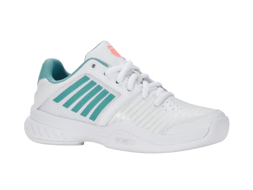 K-Swiss Performance Court Express Carpet Tennis Shoe, White/Nile Blue/Desert Flower, 33 EU