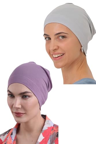 Deresina Schlafmütze aus Bambus und Baumwolle für Haarausfall, Chemo, Unisex Essential Cap, Lila Himmelblau, Einheitsgröße