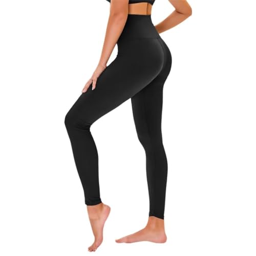 TNNZEET High Waist Leggings Damen Elastische Leggins Weiche Sporthose für Sport Gym,Schwarz,L-XL