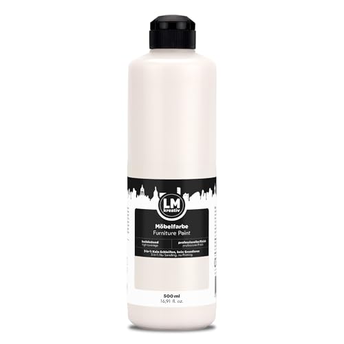 LM-Kreativ Möbelfarbe 500 ml - Weiß - Hochdeckende Möbellack für Innen- und Außenbereich | Möbelfarbe ohne Schleifen | Küchenfarbe/Küchenfront Farbe | Geruchsarm und Umweltschonend