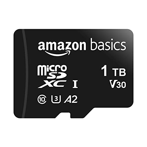 Amazon Basics MicroSDXC, 1 TB, mit SD Adapter, A2, U3, Lesegeschwindigkeit bis zu 100 MB/s, Schwarz