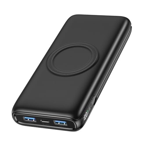 FEELLE Wireless Powerbank 27000mAh 22,5W Schnellladen QC 3.0 Externer Akku mit LED Anzeige & 4 Ausgängen Kabellose Tragbares Ladegerät für Smartphones Tablets mehr (Schwarz)