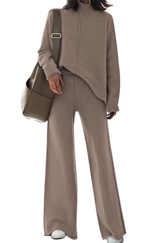 Viottiset Damen Übergroßes Homewear Stehkragen Zweiteilig Pullover Hosen Set Loungewear Lose Outfits Sweatsuit Khaki S