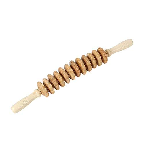 NAVESO Massage Roller mit Griff, Massageroller Holz, Rücken Massagegeräte Holz, Anti Cellulite Maderotherapie Set für Muskel-Tiefengewebe, Gebogenes Hand-Körpermassagegerät Aus NaturHolz