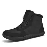 TIAROOTT Winter Barfußschuhe Warm Gefüttert Winterschuhe für Herren, Knöchelhohe Winterstiefel Warm Schneestiefel Weich Leicht mit rutschfest Sohle,Schwarz, Gr.44