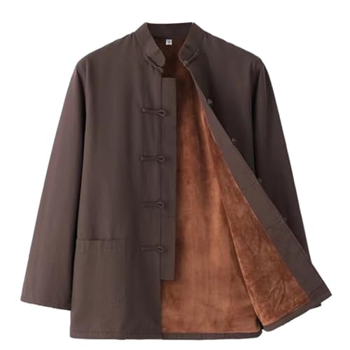 MYIESAXL Winter Warm Plüsch Tang-Anzug, Männer Baumwolle Kung Fu Kleidung Tops Kampfkunst Jacke Mäntel Langarm Tai Chi Kleidung Baumwolle Tai Chi Uniform Kaffee