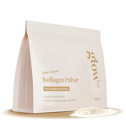 Glow25® Collagen Pulver [300g] - Unser Original - Kollagen Hydrolysat - Peptide Typ 1 und 3 - Gute Löslichkeit - Neutral