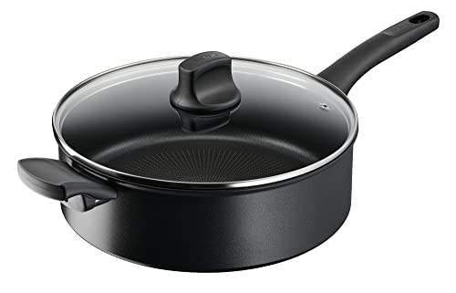 Tefal G28837 Hard Titanium On Schmorpfanne mit Deckel 28 cm | Aluminium | unbedenkliche Antihaftversiegelung | Thermo-Signal Temperaturanzeiger | für alle Herdarten | induktionsgeeignet | Schwarz