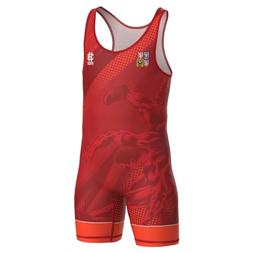 Extreme Hobby Kinder Wrestling Trikot DIE TSCHECHISCHE REPUBLIK Leotard Singlet Vest Kids Bodysuit Atmungsaktiver Material, Ringer Trikot (Rot, 152)