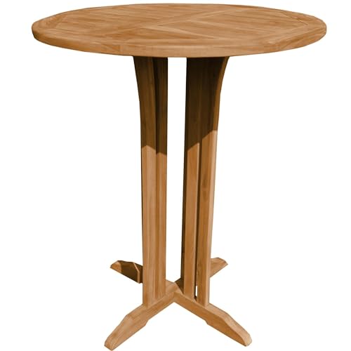 Teako Design Bartisch Lucca rund Teak Massivholz, Wetterbeständige Gartenausstattung, Outdoor-Möbel, Gartenparty, Flexibles Gartendesign, Beständige Teakmöbel, Farbe: Natur, Größe: 110 cm