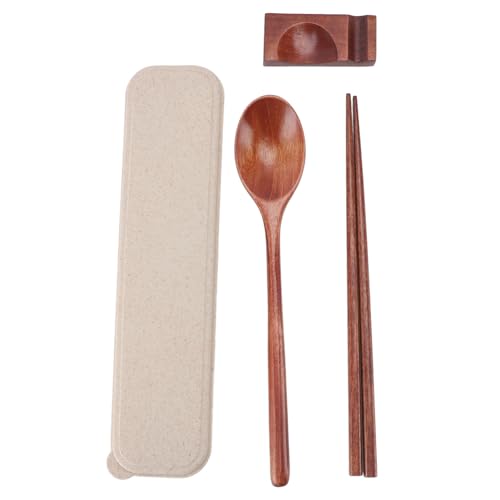 Reiseutensilien aus Holz, tragbares Besteckset, wiederverwendbares Reisebesteck, Campingbesteckset, Utensilien mit Etui für das Büro