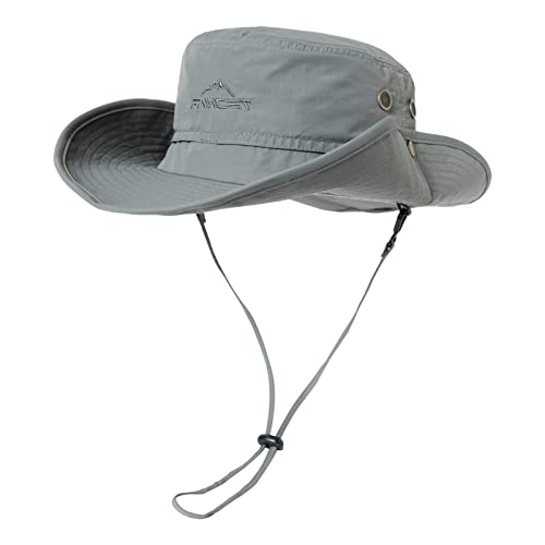 Comhats UPF 50 Sonnenhüte mit breiter Krempe, Sommer-Mesh, UV-Schutz, Safari-Hut, zum Angeln, Wandern, Boonie-Hüte mit Kinnriemen, wasserdicht und atmungsaktiv Hellgrau M/L