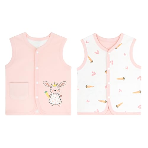 ANIMQUE Baby Kleinkind Kinder Baumwoll Westen Doppelseitig Ärmellose Jacke Kinderweste mit Druckknopf Frühling Herbst mit Cartoon Muster, Hase Rosa 110