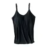 CGGMVCG Cami mit integriertem BH für Damen Gerippt Camisole mit Verstellbarer Spaghettiträger Stretch Unterhemd Gepolstert Tank Tops, Z04 Schwarz, XL