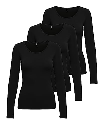 ONLY Damen Onllive Love LS O-Neck TOP 3-Pack, L