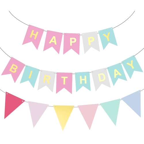 Happy Birthday Girlande, Wimpelkette, Girlande Geburtstag, Wimpelkette Outdoor Wetterfest & Erwachsene, Wimpelkette Kinderzimmer, Dekoratives Ideal Für Partys, Babyshowers Und Feiern