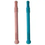 SWYSGS 2pcs Kauen Stroh Spielzeug für Kleinkinder Silikon Schläuche für Babys 0-6 Monate BPA frei, blau und rosa