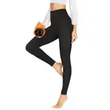 HLTPRO Thermo Leggings Damen im Winter, High Waist Thermohose Gefütterte Thermoleggins Warm Blickdicht für Sport(Schwarz,L/XL)