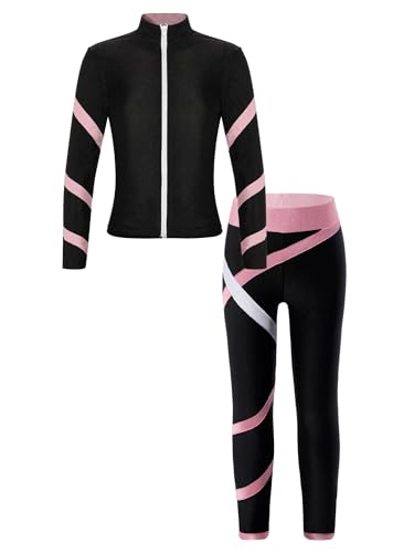 Aiihoo Mädchen Sportanzug Kinder Jogginganzug Sweatshirt +Sport Leggings/Shorts Sporthose Trainingsanzug Trikotanzug Yoga Fitness Workout Laufen Tanz Rosa 122-128