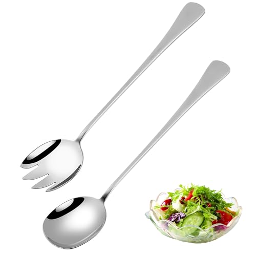 worahroe 28 cm Salatbesteckset Edelstahl, 2 Stück Groß Servierlöffel Salatgabel, Löffel Edelstahl Göffel mit Langen Griffen, Küchenhelfer für Familie, Hotels, Restaurants