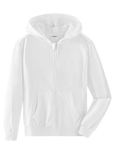 Spring&Gege Jungen Hoodie Sweatjacke Basic Einfarbig Baumwoll Kapuzenjacke für Kinder Weiß 11-12 Jahre