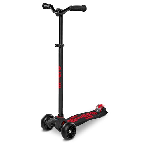 Micro Scooter | Maxi-Micro Deluxe-Pro-Kinderroller | große Räder | Lenker verstellbar | 5-12 Jahre | Jungen & Mädchen | Schwarz