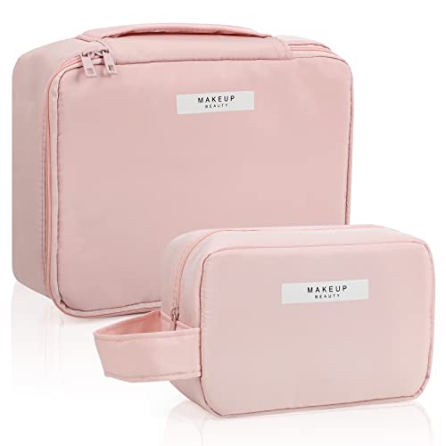 2 Stück Kosmetiktasche wasserdichte Make-up-Tasche Tragbare Schminktasche für Damen und Mädchen(Rosa)