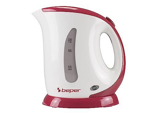 BEPER BB.050 Elektrischer Wasserkocher, Fassungsvermögen 1 l, Anzeige mit Skalierung, automatische Abschaltung, kein Wasser, schnelles Kochen, Electric Kettle, Rot