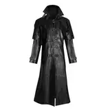 Modaworld Ledermantel Herren Lang Schwarz Mittelalter Zweireiher Mantel Steampunk Gothic Jacke Vintage Viktorianischen Cosplay Kostüm Trenchcoat Distressed Herrenmantel Große Größe