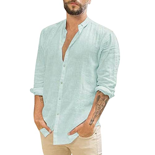 Linen Shirt Men Brown Hemden Stehkragen Kurzarm Weiss Hemden Herren Regular fit kariert leinenhemd Weiss Herren Slim fit leinen Hemden Herren schwarz extra Langer arm Hemden