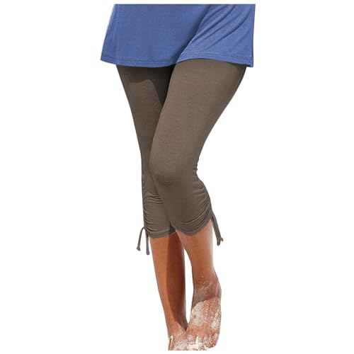 DondPO Capri Leggings Damen Buaumwolle 3/4 Lang Sommer mit Spitze Sommer Blau Jeas Sommer Weiss Taschen Große Größen Weiß Blickdicht 3/4 High Waist Blickdicht Yogahose Laufhose für Gym Yoga Sport