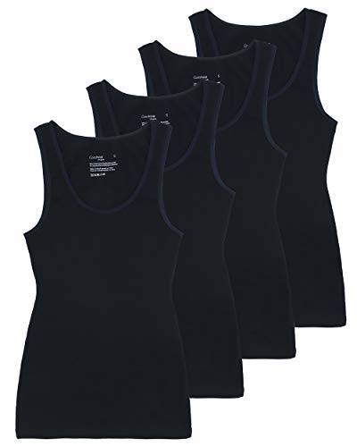 Comfneat Damen 4-Pack Tank Tops Stretch Baumwolle Elasthan Bequeme Unterhemden (Schwarz 4-Pack, M)