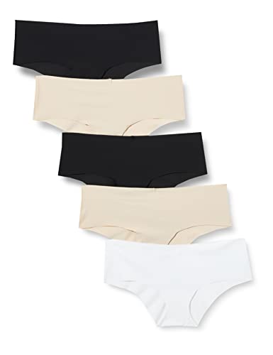 Iris & Lilly Damen Hipster-Unterwäsche ohne Abzeichnen Mikrofaser, 5er-Pack, Sand/Schwarz/Weiß, 38