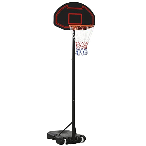 HOMCOM Basketballkorb Outdoor 155–210cm Höhenverstellbar Basketball-Backboard Ständer mit Rädern Basketballkorb mit Ständer geeignet für 8-14 Jahre Kunststoff Stahl Schwarz