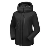 OutPro Skijacke Damen Wasserdicht Snowboardjacke Winterjacke Hooded Warm Winterjacke Dickes Gänsedaunenfutter Doppelte Seitentaschen Wanderjacke mit Reißverschluss für Outdoor-Aktivitäten Schwarz S