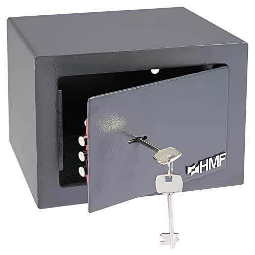 HMF 49216-11 Safe Tresor klein mit Schlüssel, Möbeltresor | 23 x 17 x 17 cm | Anthrazit