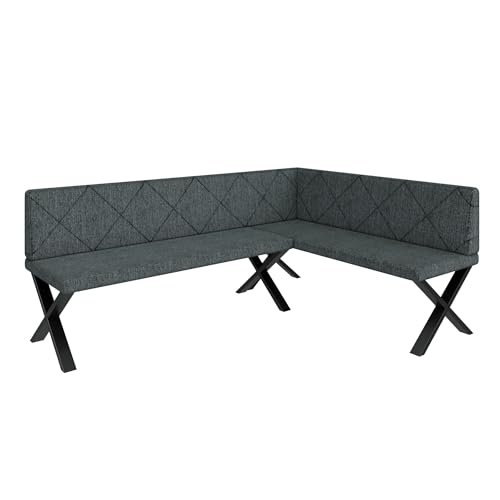 Eckbank Akiko Metal X - Eckbankgruppe für Ihrem Esszimmer, Küche modern, Sitzecke, Essecke. Perfekt für Küche, Büro und Rezeption. Solide und Starke Verarbeitung. (196x142-Rechts-Inari96)