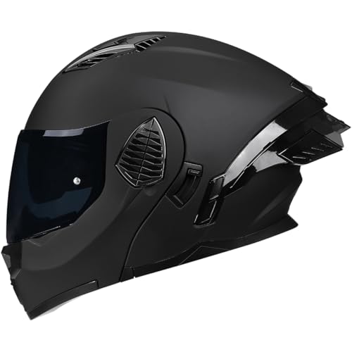 Woljay Motorrad Integral Klapphelm mit Doppelvisier integriertes Motorrad für Erwachsene Männer und Frauen Straßenrennen Moped DOT/ECE Zugelassen (Matte Black-Smoke Visor,Medium)