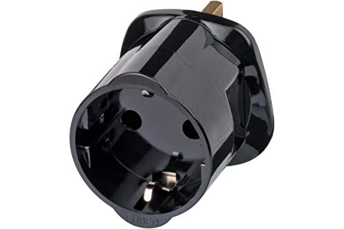 Brennenstuhl Reisestecker / Reiseadapter (Reise-Steckdosenadapter für: Britisches Stecksystem und Schutzkontakt-Stecker) schwarz