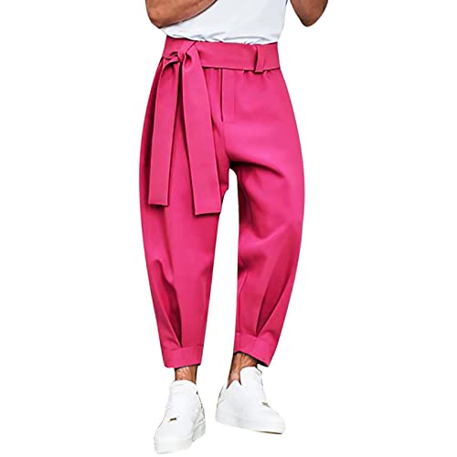 Trainingshose Chino Hose Herren Regular Fit Stretch Motorradhose Solide Hose, vielseitiger, lässiges Design, Herren-Winter-Sense-Hose, Neun-Punkt-Farbe Herrenhose Freizeithose Herren Sommer (Pink, S)