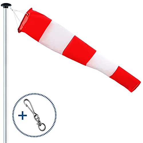 FLAGLY Premium Windsack für Draußen, Windrichtungsanzeiger in Rot-Weiß 150x30x15cm inkl. Aufhängung & Drehwirbel, witterungsbeständig, Windanzeiger Made in Germany, Windhose Garten, Wetterfahne