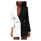 Blazerkleid Frauen Mode Zweifarbiges Patchwork Daily Business OL Kleider Eleganter Revers Mit Knöpfen Langarm Slim-Fit Bürokleid Lässig Businesskleidung Abendkleider Partykleid Cocktailkleid