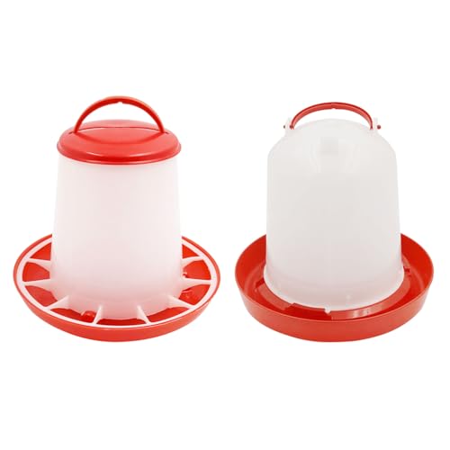 Anjing 1.5KG Futterautomat und 1.5L Hühnertränke,Küken Futterautomat und Tränke Set,Automatische Wassertränke,Ertrinken Beweis Hühner Futtertrog Set,Rot und Weiß