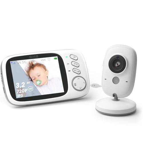 GHB Babyphone mit Kamera Baby Monitor 3.2" LCD Nachtsicht VOX Modus Gegensprechfunktion und Schlaflieder drinnen