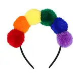 Haarreif Mit Pompoms Bunt, Pompon-Tiara Regenbogen, Regenbogen Haarreif, Haarschmuck Karneval, Regenbogen Kostüm, Haarreifen Karneval