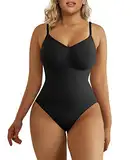 SHAPERX Bodysuit Figurenformend Damen Body Shaper Bauchweg Sculpting Shapewear Tanga Ganzkörper Formende Bodys Verstellbarer Schultergurt, UK-SZ5215-Black-S/M