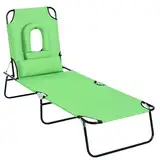 Outsunny Sonnenliege klappbar Gartenliege mit Gesichtsloch, Kopfkissen, Liegestuhl mit 4-Fach verstellbare Rückenlehne, wetterfeste Campingliege bis 120 kg belastbar, für Garten Strand Pool, Grün
